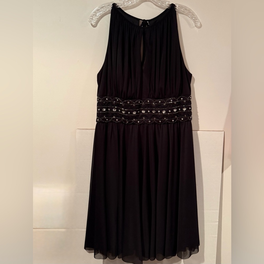 Jessica Howard Black Backless Dress with Embellished Waist